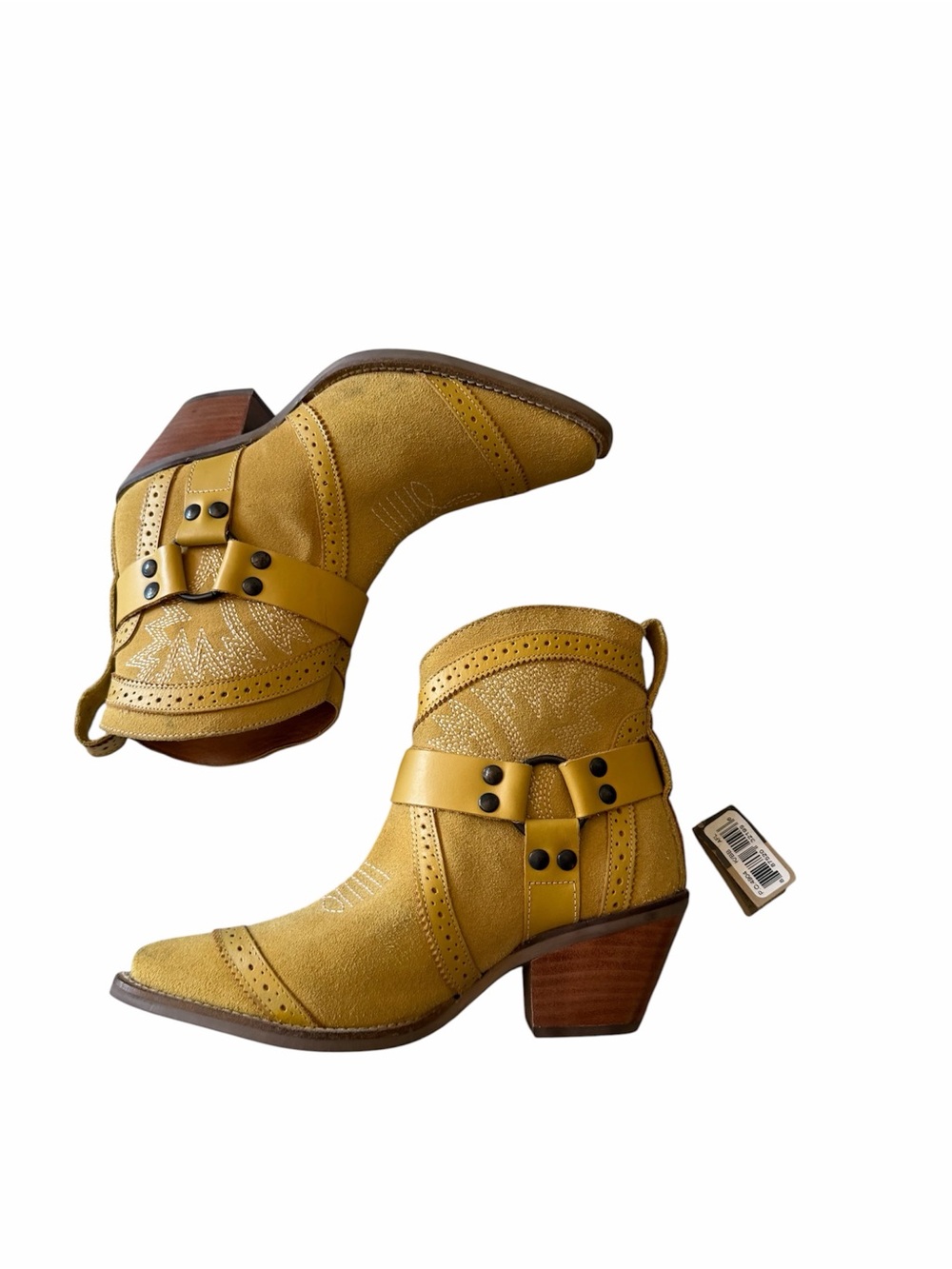 dingo Mustard Yellow Pointed Suede Ankle Booties with Harness